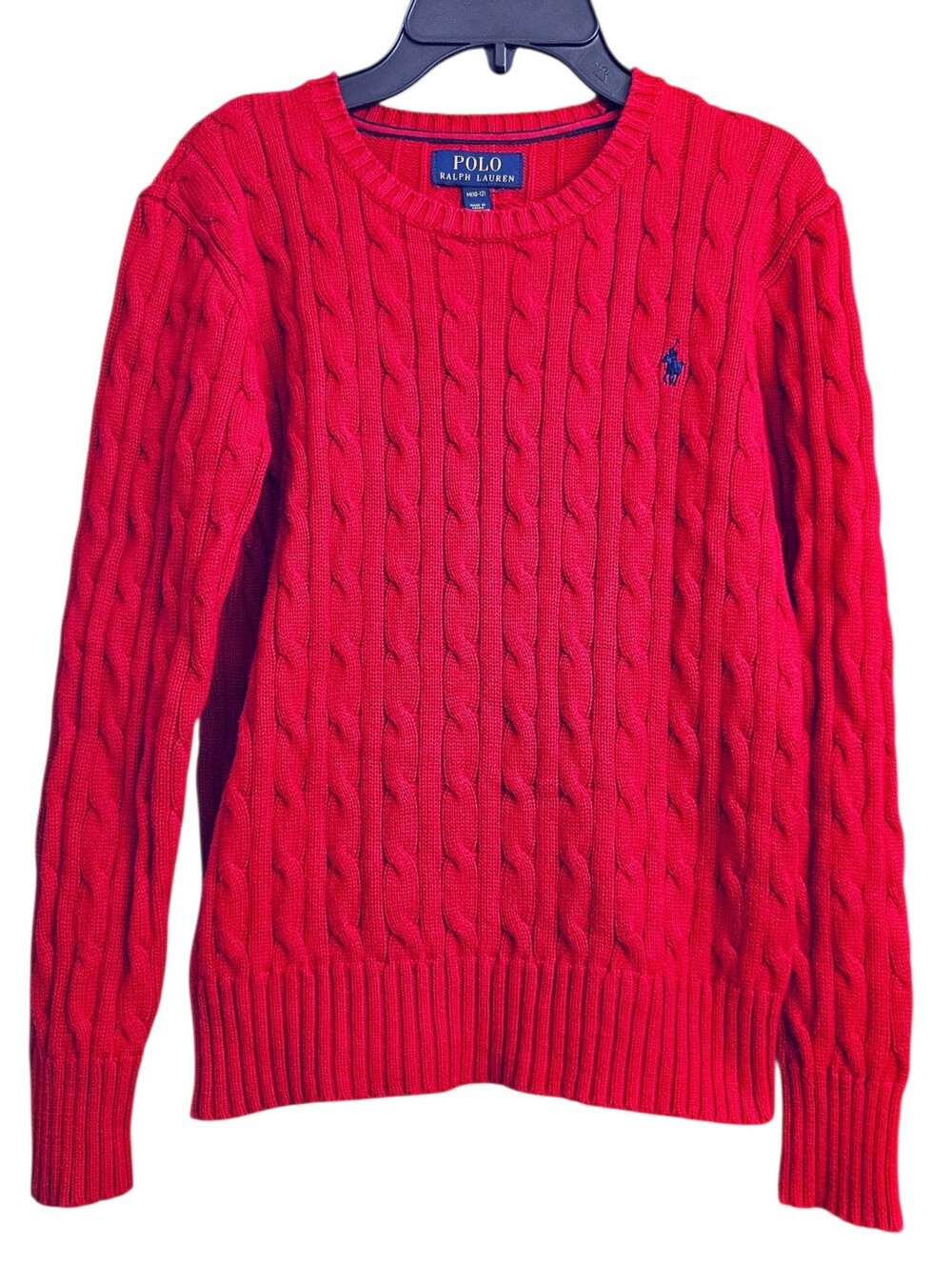 Polo Ralph Lauren Red Cable Knit Cotton Crewneck Sweater Holiday Christmas 10/12